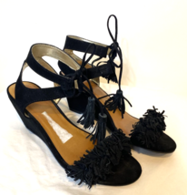 Material Girl Black Suede Wedge Sandals Size 7.5M - $23.74