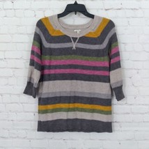 Sonoma Sweater Womens Medium Gray  Striped 3/4 Sleeve Cotton Pullover - £12.63 GBP