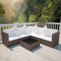 4 Piece Garden Lounge Set with Cushions Poly Rattan Brown - £245.70 GBP