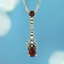 Natural Garnet and Pearl Vintage Style Pendant in Solid 9K Yellow Gold - £324.78 GBP