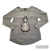 Style &amp; Co Women PM Penguin Sweater Top Embroidered Metallic Silver Gold Speckle - £31.10 GBP