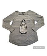 Style &amp; Co Women PM Penguin Sweater Top Embroidered Metallic Silver Gold... - £31.13 GBP