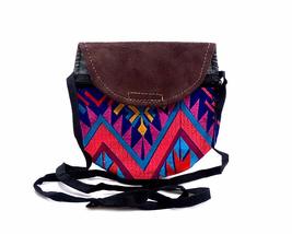 Mia Jewel Shop Mini Round Multicolored Tribal Embroidered Vegan Leather Suede Sl - $17.81