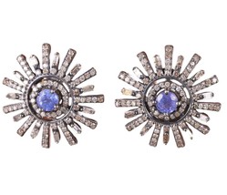 Antique Art Deco Tanzanite and diamond earrings set in silver with 14k gold post - £1,780.23 GBP