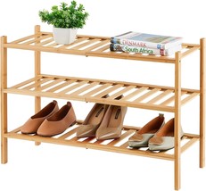 Three-Tier Free Standing Shoe Racks, Stackable | Lovely | Natural | Practical | - £30.32 GBP