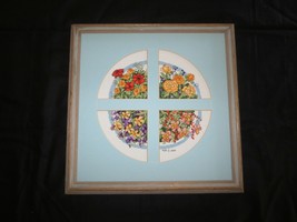Framed &amp; Matted FLORAL Counted CROSS STITCH Wall Hanging  - 14.5&quot; x 14.75&quot; - £19.91 GBP
