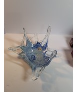 Murano style Glass Aqua Blue Stretch Glass Bowl Centerpiece - $753.89 MXN