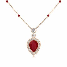 ANGARA Inverted Pear Ruby Necklace with Diamonds in 14K Solid Gold | 18&quot; Chain - £1,564.10 GBP