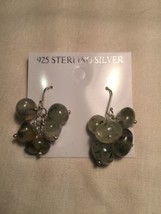 Vintage Original Verde Aventurina Gota 925 Pendientes Plata Ley - £24.92 GBP