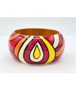 Vintage Mod 70s Hand Painted Domed Wooden Red Orange Yellow Wide Bangle ... - €25,46 EUR