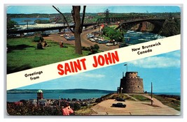 Doppio Vista Banner Greetings S. John Nuovo Brunswick Canada Unp Cromo Cartolina - £3.17 GBP