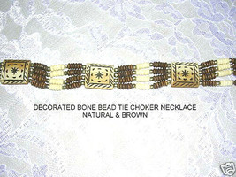 NATURAL &amp; BROWN BUFFALO BONE BEAD DECO SOUTHWESTERN STYLE CHOKER NECKLACE - €6,84 EUR