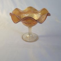 Fenton Marigold Footed Compote Dish Peacock Urn Ruffled Edge Carnival Gl... - $24.78 CAD
