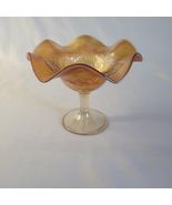 Fenton Marigold Footed Compote Dish Peacock Urn Ruffled Edge Carnival Gl... - $323.27 MXN