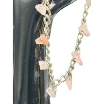 Hand Crafted Pink Crystal Boho Bracelet 7&quot; Rose Quartz Silver tone - £7.77 GBP