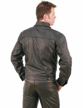 Men&#39;s Leather Shirt Western Trucker Cowboy Real Leather Summer Jacket Black Cuir - £79.92 GBP