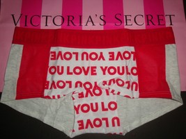 New Victoria&#39;s Secret &quot;Pink&quot; Wide Logo Boyshort Panty HEATHER/RED Love You Sz M - £10.04 GBP