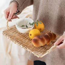 Handwoven Rattan Storage Tray With Handle Round Square Wicker Basket Bread Food  - £14.92 GBP