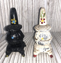 Vintage Metal Antique Wood Cook Stove Salt And Pepper Shakers - £6.58 GBP