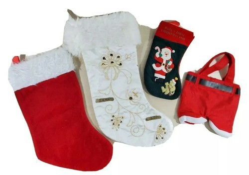 Christmas Stocking Lot of 4 Assorted Sizes 10” 16” 18” and Styles Distre... - £3.24 GBP
