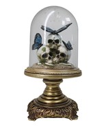 Macabre Skulls Graveyard with Monarch Butterflies in Glass Cloche Figurine - $76.73 CAD