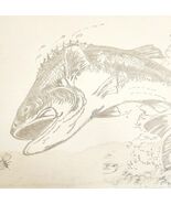 1960-70s Original Art Pencil Drawing Bass Fish Jumping OOAK Unsigned DWWW14 - $913.92 MXN