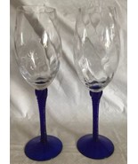 Elegant Cobalt Blue Twisted Stem Wine Glass Draped Glasses Goblets (2) 9... - $19.79