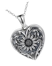 Sunflower Heart Shaped Locket Necklace That Holds - £117.28 GBP