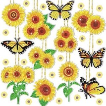 Diamond Painting Key Chains Kit DIY Crafts Sunflower Butterfly Keychain Set 12pc - £28.80 GBP