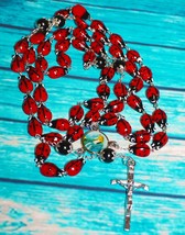 Catholic Steel Rosary Ceramic Ladybug Devotional 29&quot; Long Centerpiece La... - $61.67