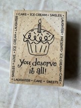 Rubber Stamp Hero Arts You Deserve it All Birthday cake cupcake 1 candle Vintage - £9.00 GBP