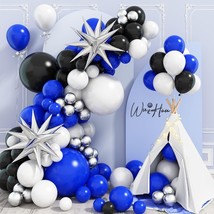 Black, Blue Balloon and Silver Arch Kit, Blue and Silver White Balloons Space Pa - £23.49 GBP