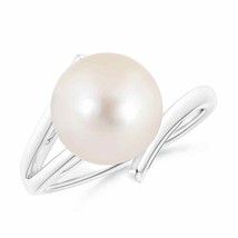 ANGARA Solitaire Freshwater Pearl Bypass Split Shank Ring for Women in 14K Gold - £459.62 GBP