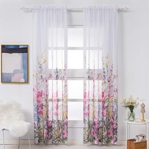 Kotile Floral Sheer Curtains Rod Pocket Voile Sheer Drapes For, Set Of 2 Panels - £31.41 GBP