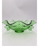 Rare Fenton Art Glass Green Emerald Scalloped Dolphin Art Deco Candy Bow... - $108.00