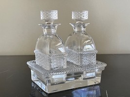 Lalique Crystal Bangkok Pattern Oil and Vinegar Cruet Set - $420.75