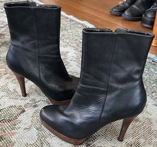 Steve Madden Remedie Sz 8 black Leather Boots high wood heel $160 - £30.86 GBP