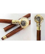 Classic Style Brown Wooden Walking Stick Cane Brass Diving Helmet Shape ... - €33,81 EUR