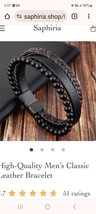 Men Jewelry Black Braided Leather Bracelet Multi-Layer Stainless Steel Clasp A - £11.83 GBP