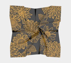 25 Inch Square Scarf Head Wrap or Tie | Black| Sun Flowers Design| Silky Soft Ch - £31.97 GBP