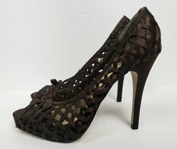 Karolyn Womens Brown Satin Weave Stiletto Unique Peep Toe Pumps Heels Si... - £26.38 GBP