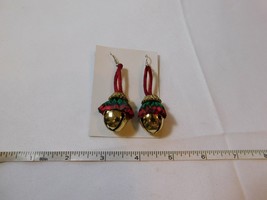 Vintage pierced earrings Christmas Jingle bells dangle gold tone Red Green sound - £11.91 GBP