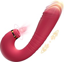 Adult Sex Toys Women Sex Toy - 2in1 Thrusting Dildo 9 Air Pulsing Suctions (Red) - £23.39 GBP