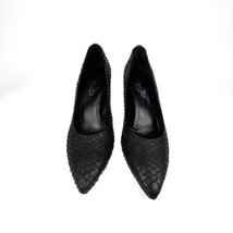 Joan Oloff Women Deborah Sz 39 Black Leather Pump Heel Snakeskin Look Italy Rare - £76.50 GBP