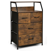 Freestanding Cabinet Dresser with Wooden Top Shelves-L - Color: Rustic Brown -  - £116.53 GBP