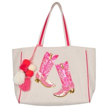 Kicking Boots Cowgirl Western Sequin Canvas Tote Bag - $67.32
