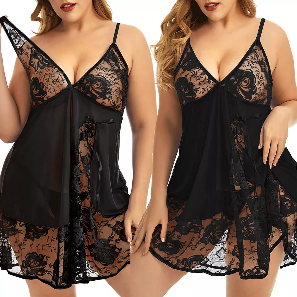 PlSize Womens V Neck Babydoll Strap Lingerie Lace Chemise Teddy Outfits - £13.06 GBP