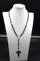 Vtg Catholic Rosary w/ Black Beads &amp; Crucifix Plastic or Celluloid - $14.99