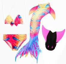 HOT!Kids Mermaid Tail With Monofin Fancy Girl Swimsuit Bikini Costume Beach Wear - £26.31 GBP