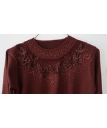 Maroon Red Gem Sweater Top Fits Women&#39;s Size SMALL gemstones gems sheer ... - £6.30 GBP